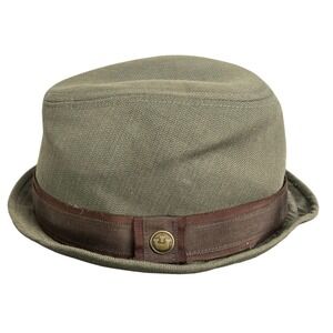Goorin Bros Mens XXL Fedora Hat Olive Green Herringbone Trilby Brown Ribbon Band